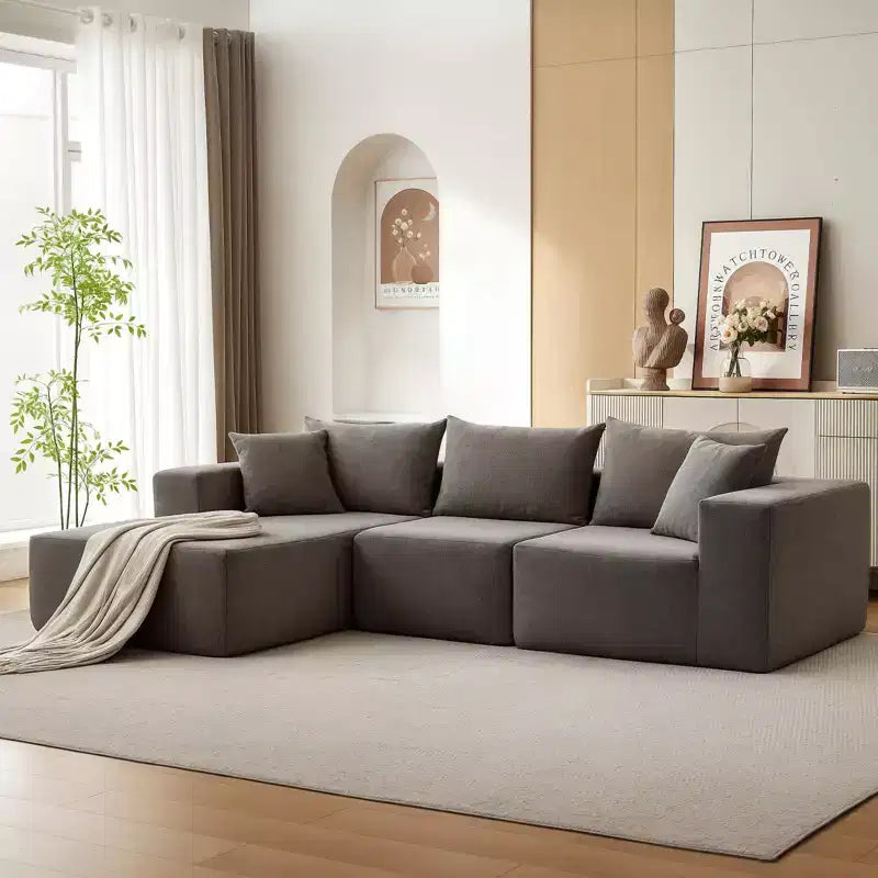 Canapé modulaire GustoWave 108 avec méridienne | Canapé en L moelleux et compressé pour salon | Design convertible, Beige