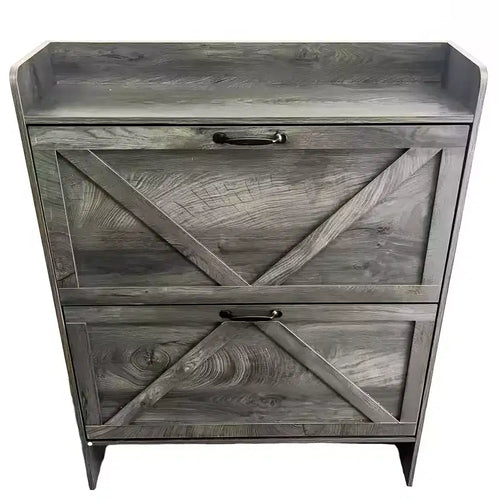 2-Drawer Slim Shoe Cabinet  Freestanding Entryway Storage with Metal Legs