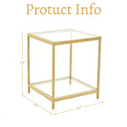 HYLEORY Table d'appoint carrée à 2 niveaux en verre trempé de 50 cm, avec cadre en métal, pour salon ou chambre à coucher