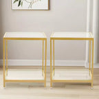 HYLEORY Table d'appoint carrée à 2 niveaux en verre trempé de 50 cm, avec cadre en métal, pour salon ou chambre à coucher