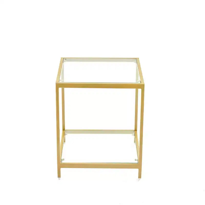 HYLEORY Table d'appoint carrée à 2 niveaux en verre trempé de 50 cm, avec cadre en métal, pour salon ou chambre à coucher