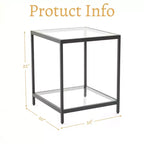 HYLEORY Table d'appoint carrée à 2 niveaux en verre trempé de 50 cm, avec cadre en métal, pour salon ou chambre à coucher