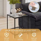HYLEORY Table d'appoint carrée à 2 niveaux en verre trempé de 50 cm, avec cadre en métal, pour salon ou chambre à coucher