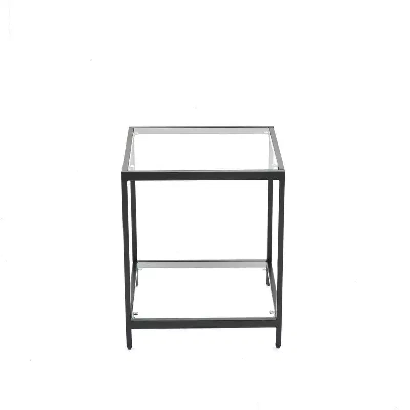 HYLEORY Table d'appoint carrée à 2 niveaux en verre trempé de 50 cm, avec cadre en métal, pour salon ou chambre à coucher