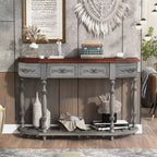 Okak 52IN Vintage Curved Console Table with Exquisite Carvings, Entryway Table with 4 Drawers and 1 Shelf, Accent Table for Living Room, Gray