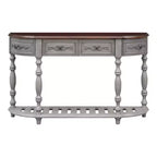 Table console incurvée vintage Okak 52 po avec sculptures exquises, table d'entrée avec 4 tiroirs et 1 étagère, table d'appoint pour salon, grise