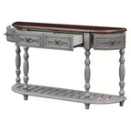 Table console incurvée vintage Okak 52 po avec sculptures exquises, table d'entrée avec 4 tiroirs et 1 étagère, table d'appoint pour salon, grise