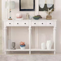 Okak 59.8IN Retro Entryway Table with 4 Drawers, Narrow Console Table with Open Shelves, Hallway Table for Living Room, Foyer, White