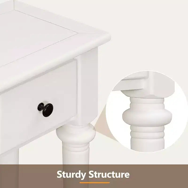 Okak 152 cm Table d'entrée rétro avec 4 tiroirs, Console étroite avec étagères ouvertes, Table de couloir pour salon, hall d'entrée, blanc