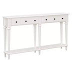 Okak 152 cm Table d'entrée rétro avec 4 tiroirs, Console étroite avec étagères ouvertes, Table de couloir pour salon, hall d'entrée, blanc