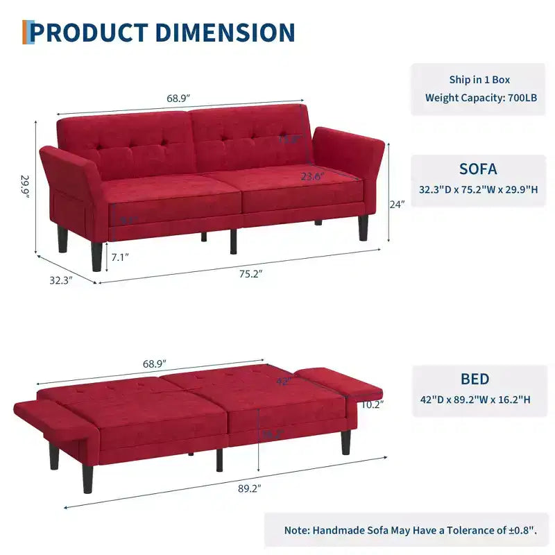 Canapé-lit futon 89, canapé-lit convertible avec dossier et accoudoirs réglables, canapé-lit futon moderne