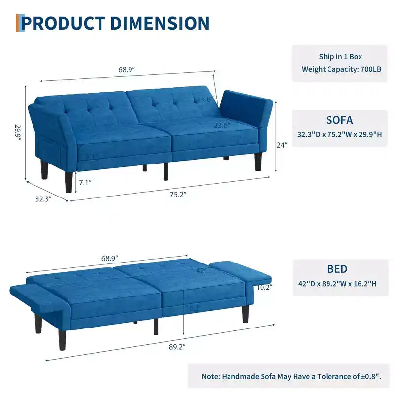 Canapé-lit futon 89, canapé-lit convertible avec dossier et accoudoirs réglables, canapé-lit futon moderne