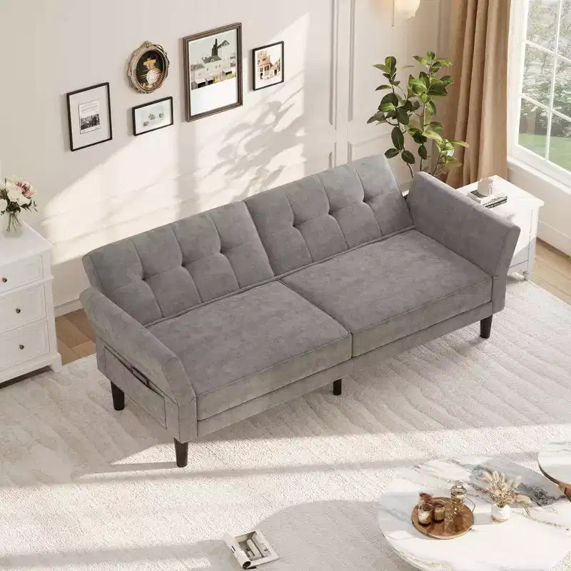 Canapé-lit futon 89, canapé-lit convertible avec dossier et accoudoirs réglables, canapé-lit futon moderne
