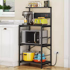 Anycoo Étagère de boulanger à 4 niveaux avec prises de courant, support de micro-ondes avec rangement, étagère de cuisine autoportante, table de bar à café, noir/marron/gris