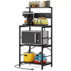 Anycoo 4-Tier Bakers Rack with Power Outlets, Microwave Stand with Storage, Freestanding Kitchen Shelf, Coffee Bar Table, Black/Brown/Gray