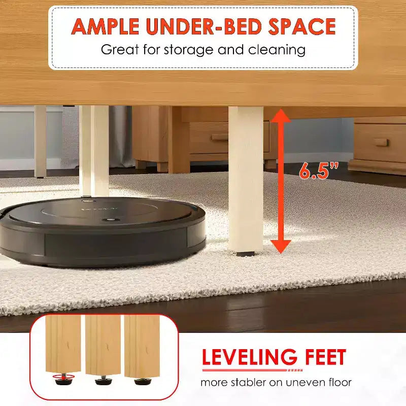 FDW Cadre de lit en bois Sommier polyvalent en bois massif avec 14 lattes en bois, sans sommier tapissier, avec tête de lit