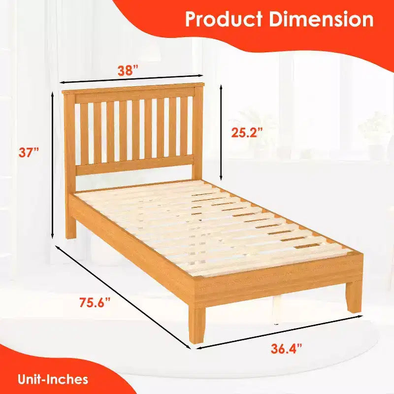 FDW Cadre de lit en bois Sommier polyvalent en bois massif avec 14 lattes en bois, sans sommier tapissier, avec tête de lit