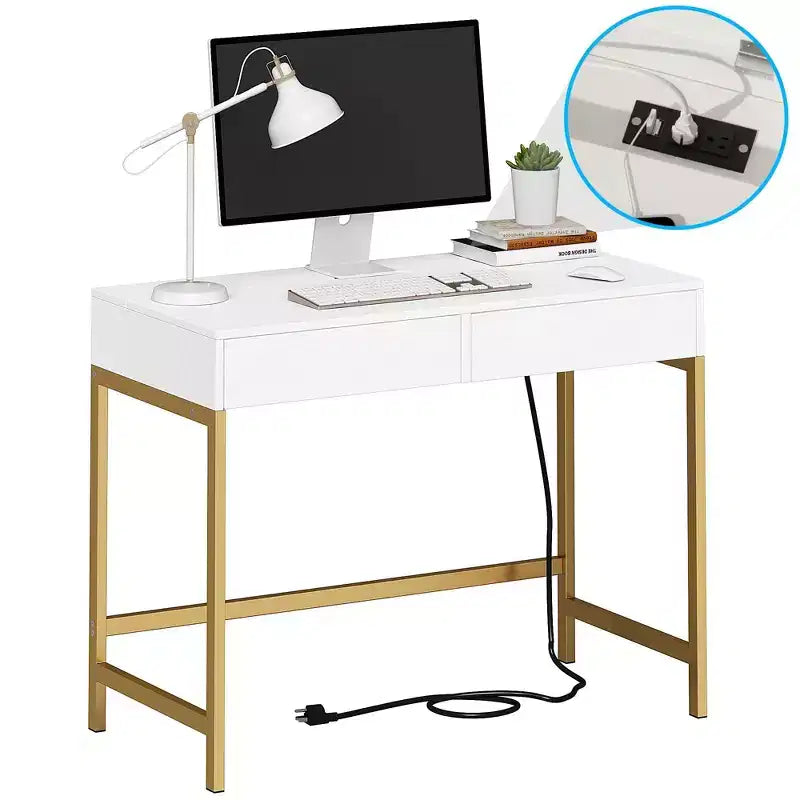 Coiffeuse moderne Okak avec miroir et ports USB, petite console de maquillage avec tiroirs grande capacité, table de maquillage pour chambres à coucher