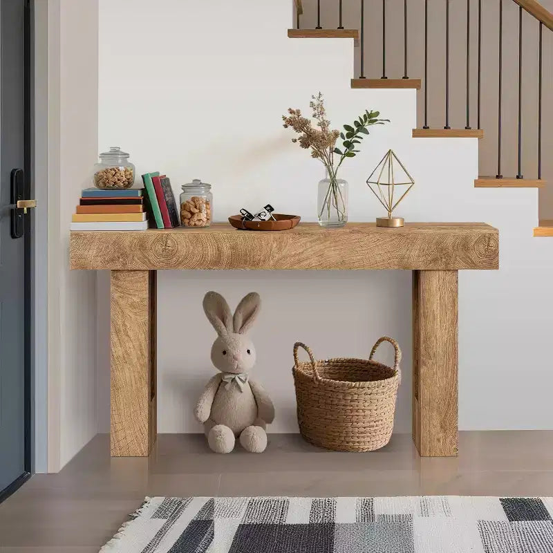 Table console rustique de 63 po – Table d'entrée de style ferme avec étagère ouverte pour le salon et le couloir