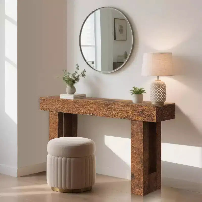 Table console rustique de 63 po – Table d'entrée de style ferme avec étagère ouverte pour le salon et le couloir