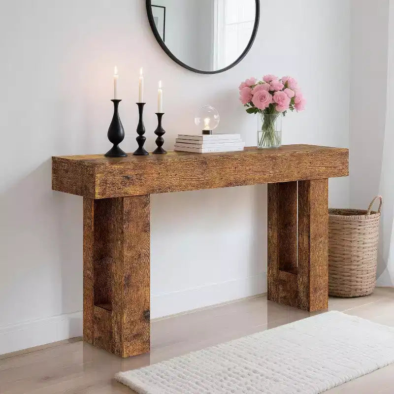 Table console rustique de 63 po – Table d'entrée de style ferme avec étagère ouverte pour le salon et le couloir