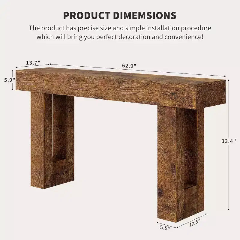 Table console rustique de 63 po – Table d'entrée de style ferme avec étagère ouverte pour le salon et le couloir