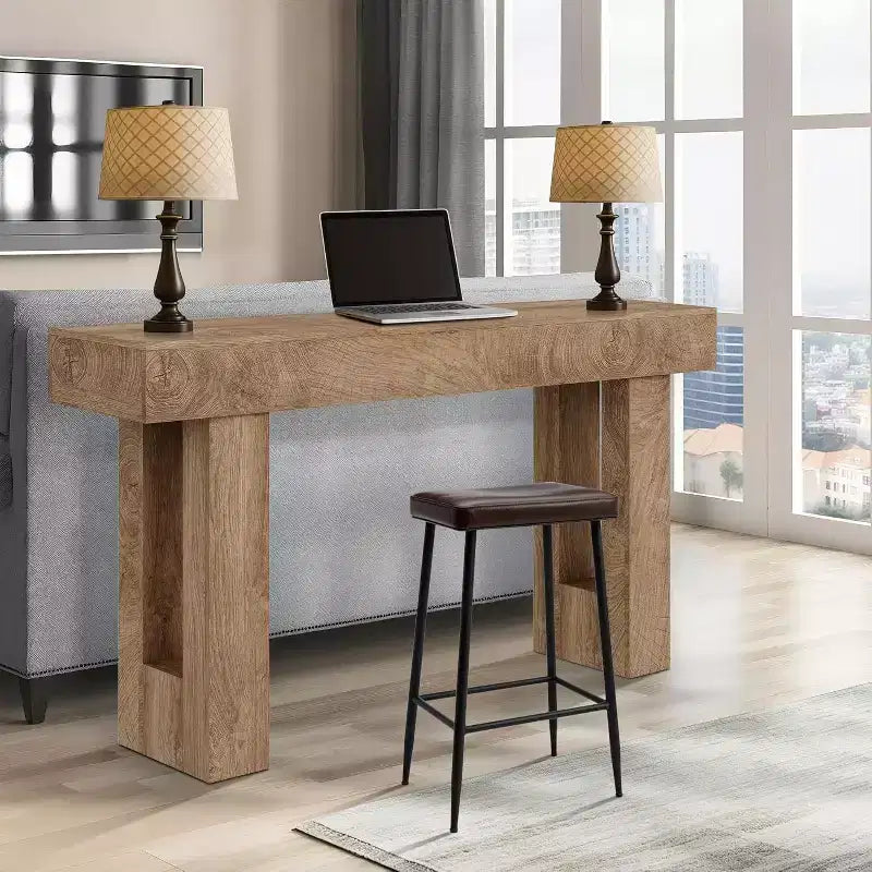 Table console rustique de 63 po – Table d'entrée de style ferme avec étagère ouverte pour le salon et le couloir