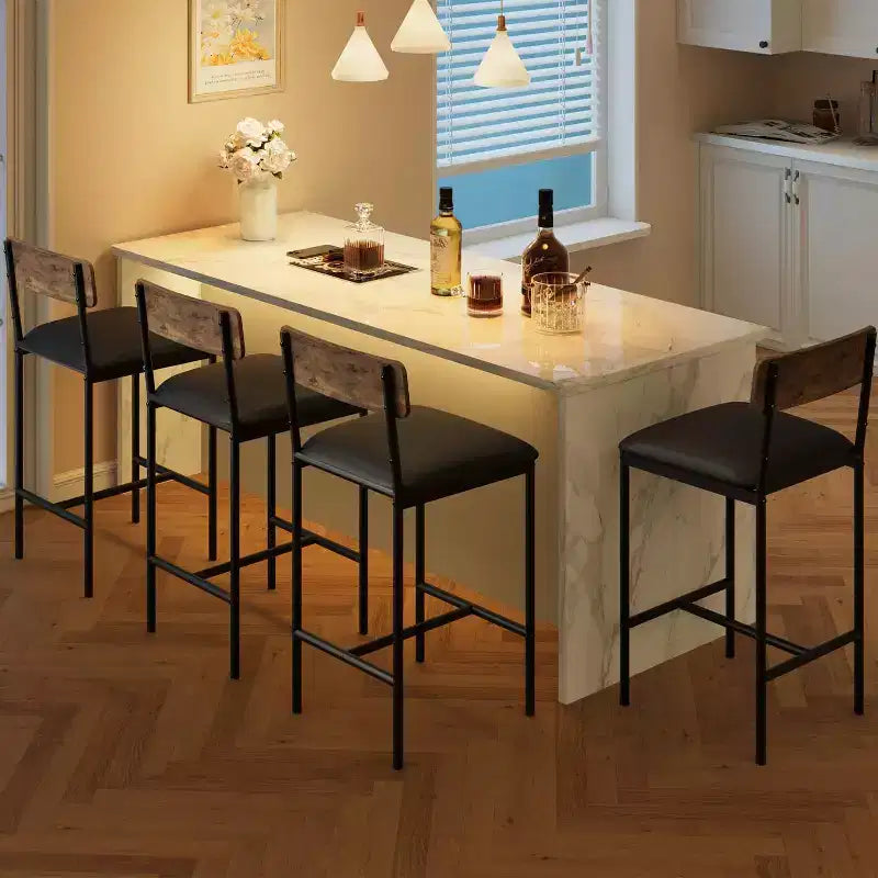 Tabourets de Bar Lot de 4, Tabourets de Bar de Cuisine avec Repose-Pieds, Chaises de Bar Rembourrées de 65 cm avec Dossier, 4 Tabourets de Comptoir Hauteur Standard pour Bar de Comptoir