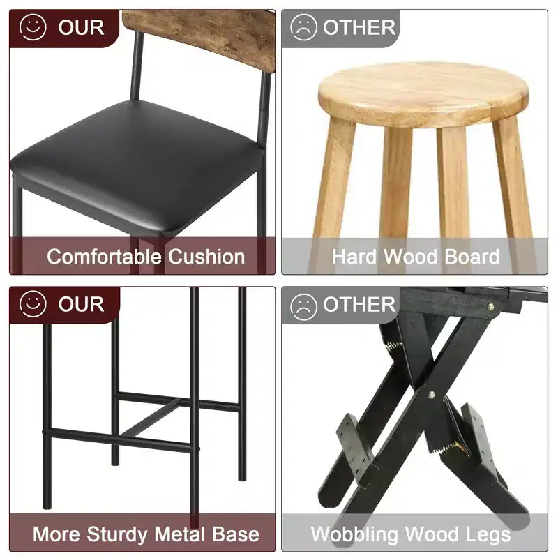Tabourets de Bar Lot de 4, Tabourets de Bar de Cuisine avec Repose-Pieds, Chaises de Bar Rembourrées de 65 cm avec Dossier, 4 Tabourets de Comptoir Hauteur Standard pour Bar de Comptoir