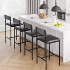 Tabourets de Bar Lot de 4, Tabourets de Bar de Cuisine avec Repose-Pieds, Chaises de Bar Rembourrées de 65 cm avec Dossier, 4 Tabourets de Comptoir Hauteur Standard pour Bar de Comptoir