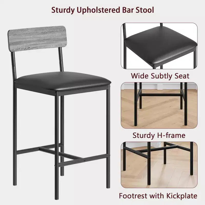 Tabourets de Bar Lot de 4, Tabourets de Bar de Cuisine avec Repose-Pieds, Chaises de Bar Rembourrées de 65 cm avec Dossier, 4 Tabourets de Comptoir Hauteur Standard pour Bar de Comptoir