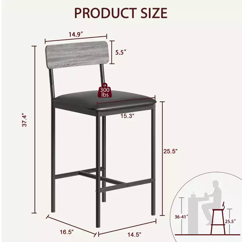 Tabourets de Bar Lot de 4, Tabourets de Bar de Cuisine avec Repose-Pieds, Chaises de Bar Rembourrées de 65 cm avec Dossier, 4 Tabourets de Comptoir Hauteur Standard pour Bar de Comptoir