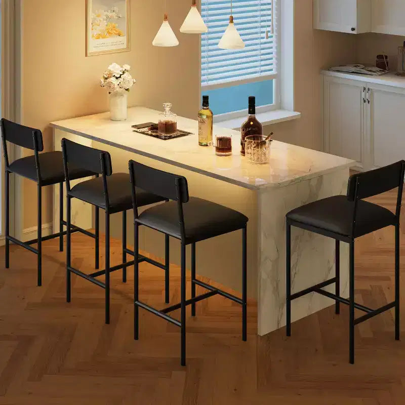 Tabourets de Bar Lot de 4, Tabourets de Bar de Cuisine avec Repose-Pieds, Chaises de Bar Rembourrées de 65 cm avec Dossier, 4 Tabourets de Comptoir Hauteur Standard pour Bar de Comptoir
