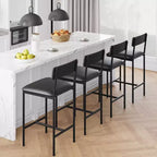 Tabourets de Bar Lot de 4, Tabourets de Bar de Cuisine avec Repose-Pieds, Chaises de Bar Rembourrées de 65 cm avec Dossier, 4 Tabourets de Comptoir Hauteur Standard pour Bar de Comptoir