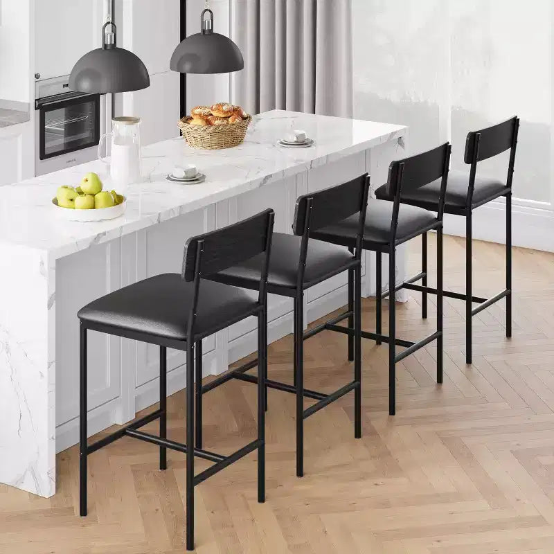 Tabourets de Bar Lot de 4, Tabourets de Bar de Cuisine avec Repose-Pieds, Chaises de Bar Rembourrées de 65 cm avec Dossier, 4 Tabourets de Comptoir Hauteur Standard pour Bar de Comptoir