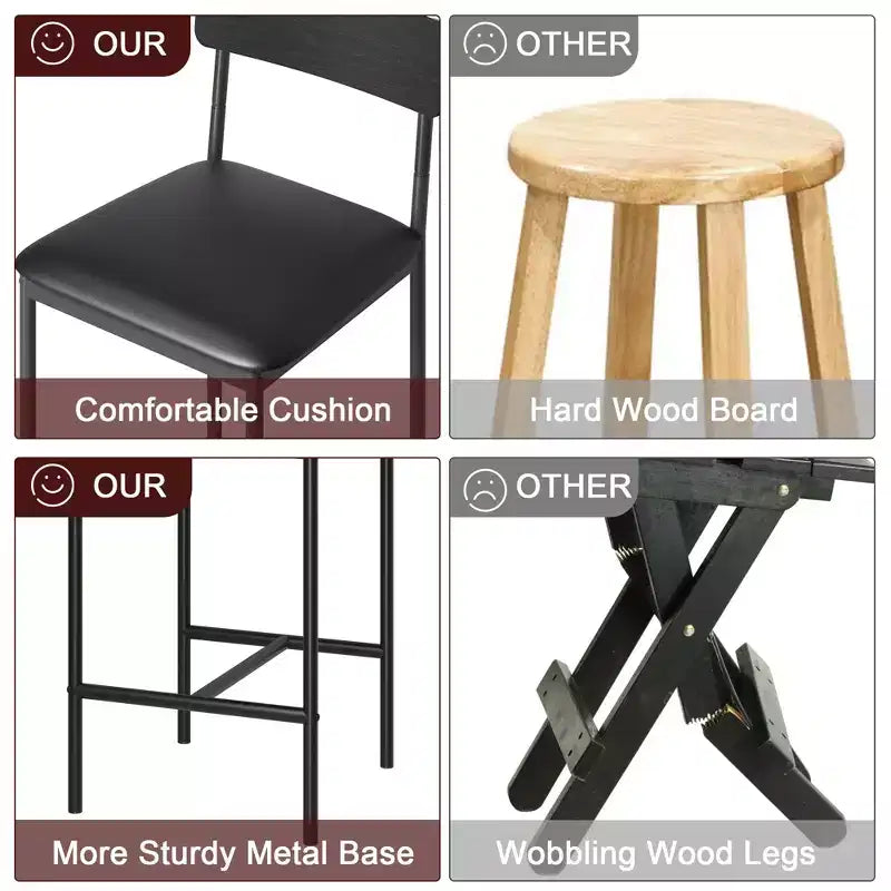 Tabourets de Bar Lot de 4, Tabourets de Bar de Cuisine avec Repose-Pieds, Chaises de Bar Rembourrées de 65 cm avec Dossier, 4 Tabourets de Comptoir Hauteur Standard pour Bar de Comptoir