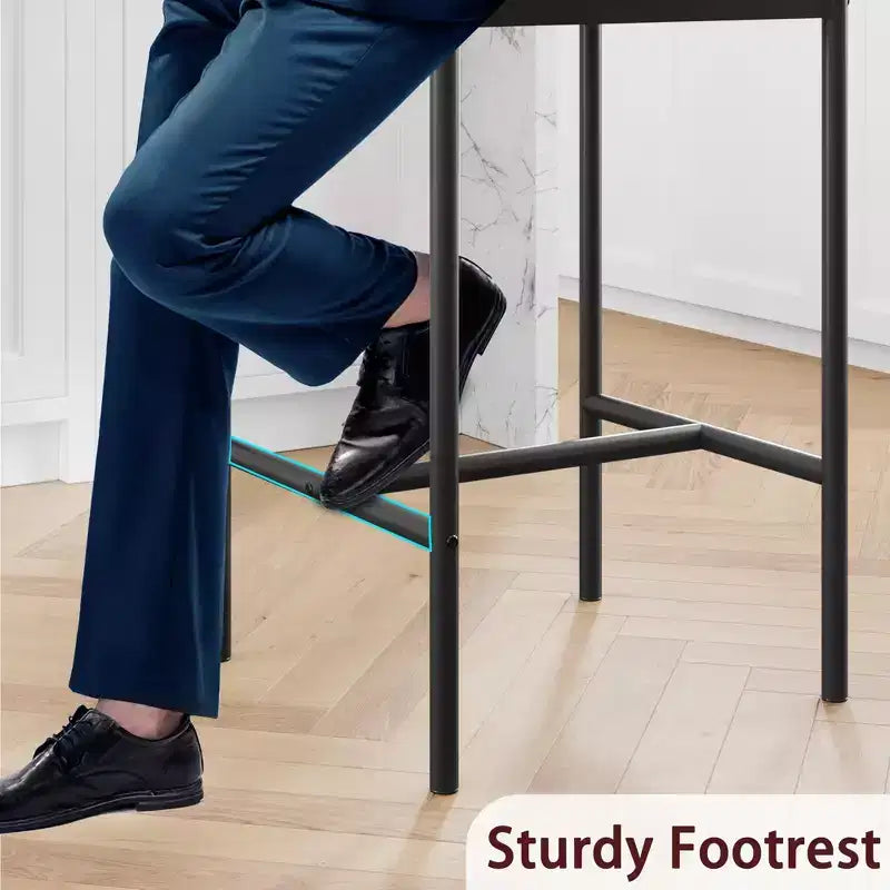 Tabourets de Bar Lot de 4, Tabourets de Bar de Cuisine avec Repose-Pieds, Chaises de Bar Rembourrées de 65 cm avec Dossier, 4 Tabourets de Comptoir Hauteur Standard pour Bar de Comptoir