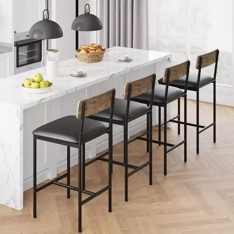 Tabourets de Bar Lot de 4, Tabourets de Bar de Cuisine avec Repose-Pieds, Chaises de Bar Rembourrées de 65 cm avec Dossier, 4 Tabourets de Comptoir Hauteur Standard pour Bar de Comptoir