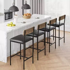 Tabourets de Bar Lot de 4, Tabourets de Bar de Cuisine avec Repose-Pieds, Chaises de Bar Rembourrées de 65 cm avec Dossier, 4 Tabourets de Comptoir Hauteur Standard pour Bar de Comptoir