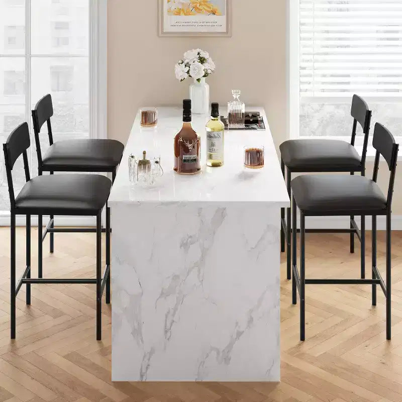Bar Stools Set of 4, Kitchen Bar Stools with Footrest, 25.5 Inches Upholstered Bar Chairs with Back, 4 Counter Height Barstools for Counter Bar
