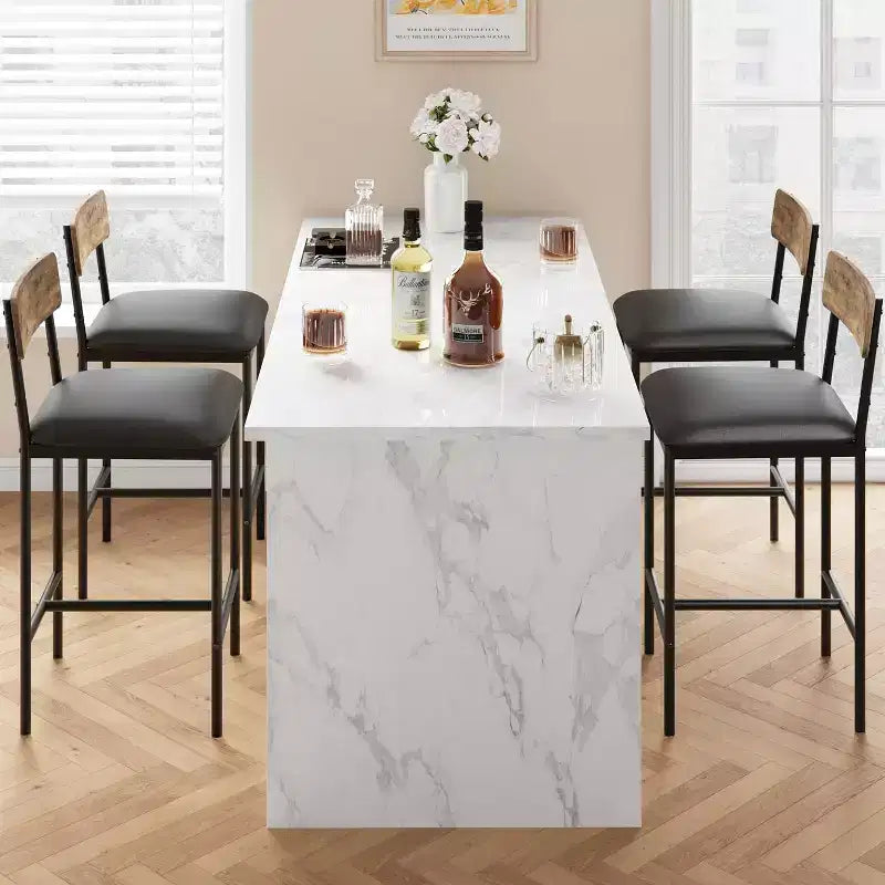 Tabourets de Bar Lot de 4, Tabourets de Bar de Cuisine avec Repose-Pieds, Chaises de Bar Rembourrées de 65 cm avec Dossier, 4 Tabourets de Comptoir Hauteur Standard pour Bar de Comptoir