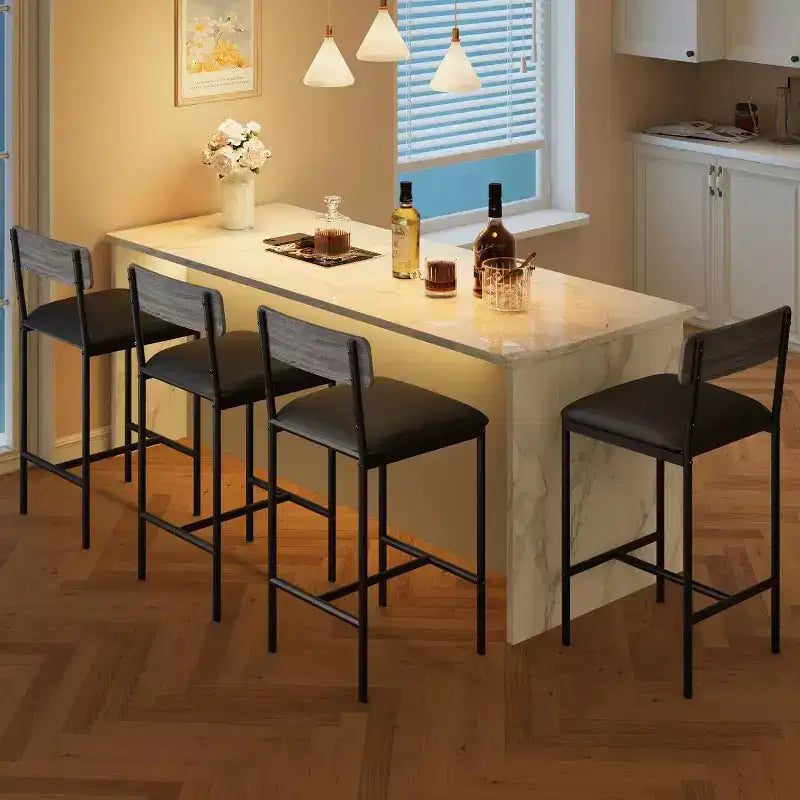Tabourets de Bar Lot de 4, Tabourets de Bar de Cuisine avec Repose-Pieds, Chaises de Bar Rembourrées de 65 cm avec Dossier, 4 Tabourets de Comptoir Hauteur Standard pour Bar de Comptoir
