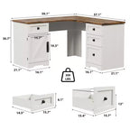 Bureau de direction en L (60) Bureau d'angle de style rustique avec tiroirs de classement et armoire de rangement réglable, idéal pour le bureau à domicile ou l'étude