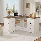 Bureau de direction en L (60) Bureau d'angle de style rustique avec tiroirs de classement et armoire de rangement réglable, idéal pour le bureau à domicile ou l'étude