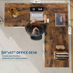 Bureau de direction en L (60) Bureau d'angle de style rustique avec tiroirs de classement et armoire de rangement réglable, idéal pour le bureau à domicile ou l'étude