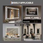 Grand miroir de salle de bain 60x36 pouces, miroir de courtoisie sans cadre avec lumières LED, éclairage avant et arrière, miroir mural pour lavabo, entrée, chambre à coucher