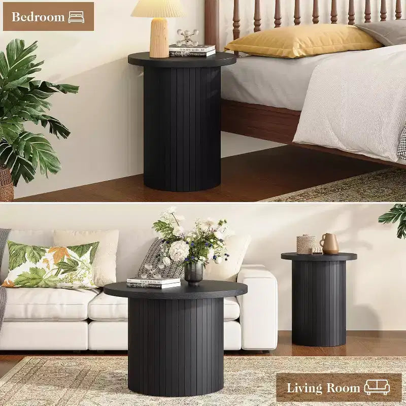 AMERLIFE Table basse gigogne rustique, tables d'appoint rondes aspect bois pour salon