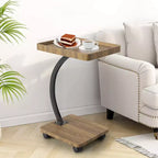 Table d'appoint avec roulettes, petite table de chevet, plateau TV rotatif à 360° en bois, pour salon, chambre à coucher