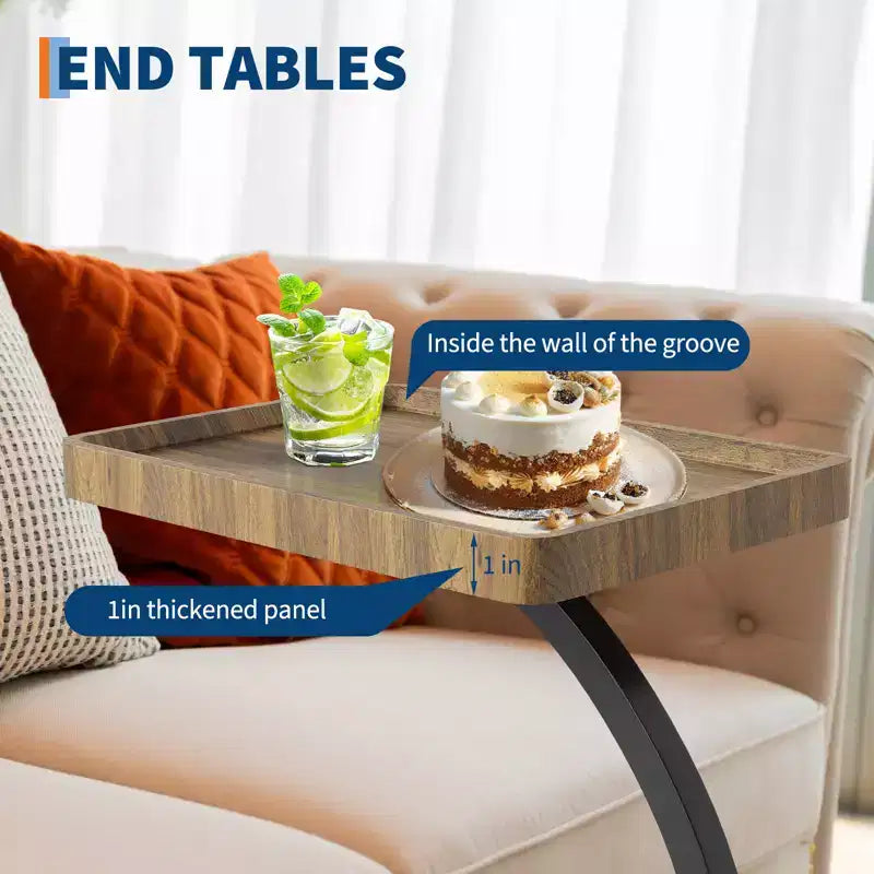 Table d'appoint avec roulettes, petite table de chevet, plateau TV rotatif à 360° en bois, pour salon, chambre à coucher