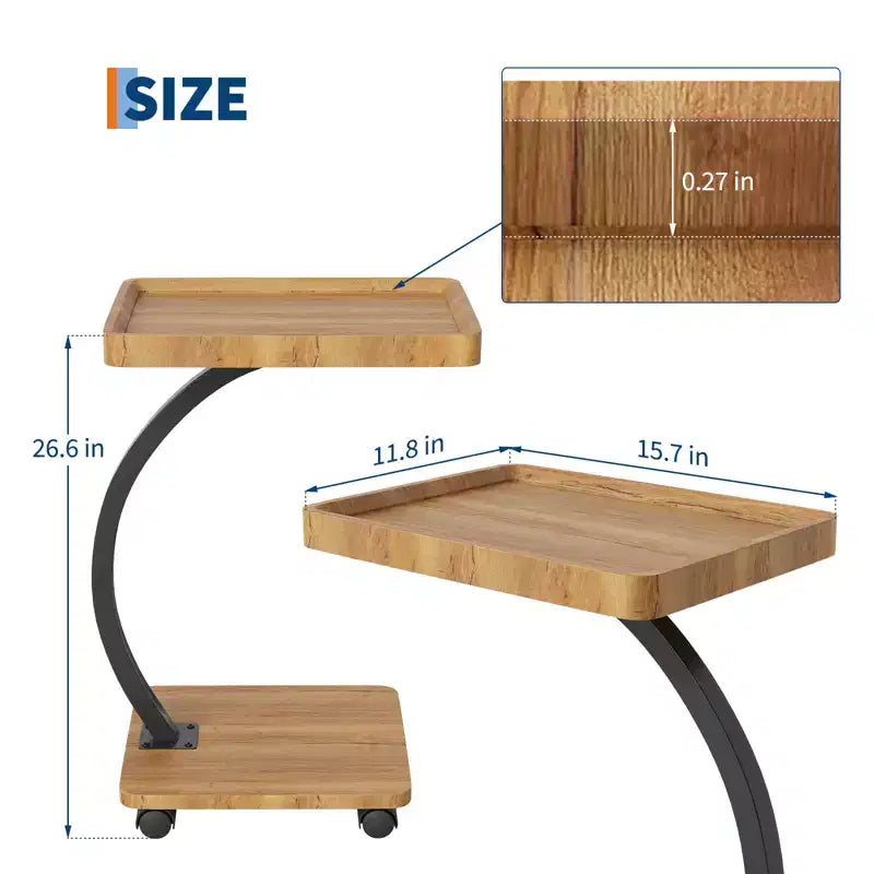 Table d'appoint avec roulettes, petite table de chevet, plateau TV rotatif à 360° en bois, pour salon, chambre à coucher